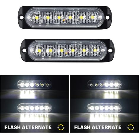 2 Pièces 4.3 pouces 6 led barre lumineuse stroboscopique, 12v 24v clignotant gyrophare feux de remorque, pour voiture camion off road ATV 4x4 vehicule, feu antibrouillard blanc (1/5)