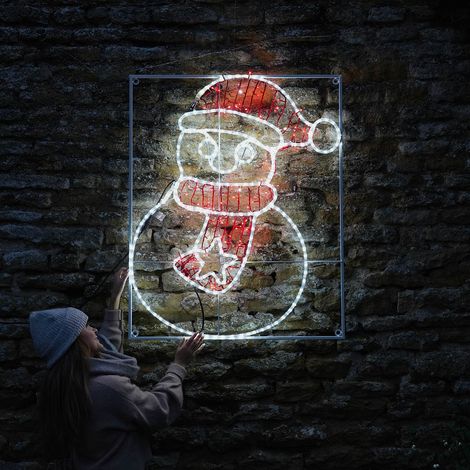 1.1m Large Outdoor LED Christmas Snowman Silhouette Motif Twinkle with Plug (1/4)