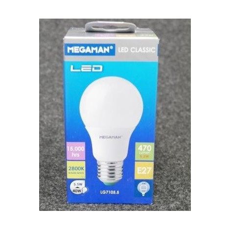 Ampoule LED 5.5W ronde A60 lumiere chaud 2800K 470lm culot E27 230V non-dimmable 330° 15000h CLASSIC