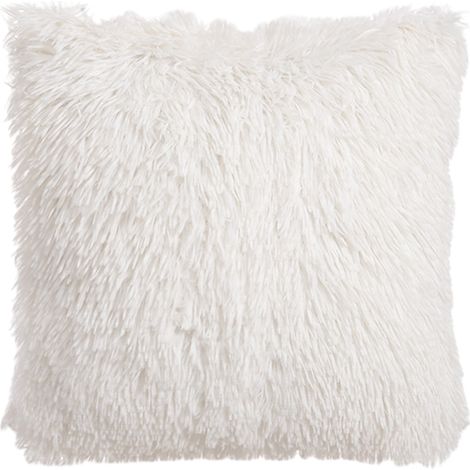 Housse de coussin - Fourrure synthétique - 40 x 40 cm - Fermeture éclair cachée - Pour canapé lit ou intérieur - Blanc - 1 pièce (1/5)