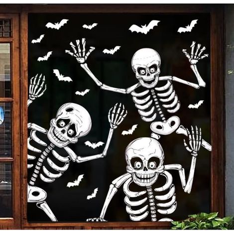 Squelette Stickers Halloween Fenetre Deco,RéUtilisable FenêTre S'Accroche Autocollants Décorations,Autocollant D'Horreur Sticker (1/4)