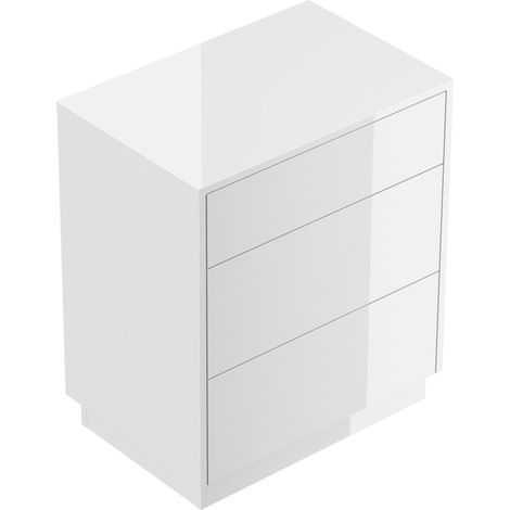 Design Nachttisch Lux L 60cm stehend, 3 Pushauszüge Weiß Hgl