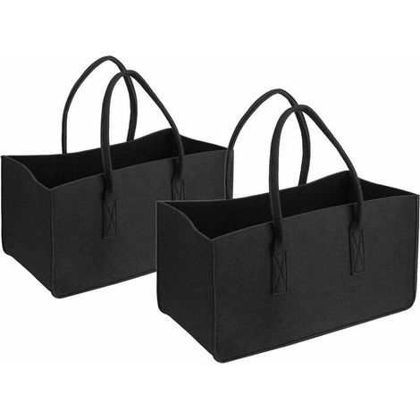Lot de 2 sacs en feutre noir pour sac à provisions, sac à bûches de cheminée, porte-journaux, panier à bûches de cheminée, porte-revues (noir) (1/4)