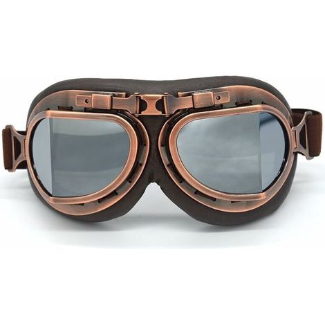 Occhiali da motocross, stile steampunk vintage aviatore, occhiali da pilota, da motociclista, da cruiser, da scooter, casco da motociclista, da corsa, da turismo, mezzo casco (rame, argento) (1/5)