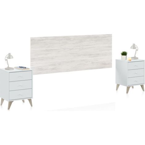 Cabecero para cama de 135-150 cm y 2 mesitas con cajones Iconic Blanco Artik (Blanco Mate) – Blanco Velho (ancho) x 56cm (alto) (1/5)