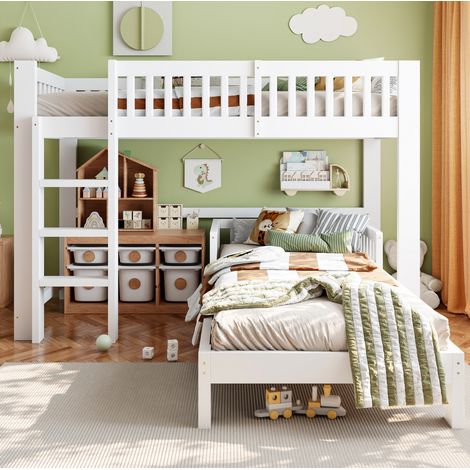 Modulares Kinder-Hochbett-Set 90x200 cm Weiß aus Holz mit Umbaumöglichkeit und Absturzsicherung (1/5)