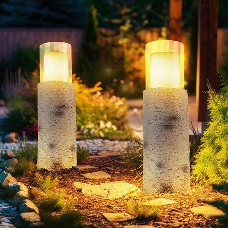 LED Solarleuchte Außenleuchte Solarlampe Gartenleuchte Tischleuchte Terrassenlampe, Holzoptik weiß Kunststoff Glas, Akku inkl. 6-8h, 1200K, H 43,5 cm , 2er Set