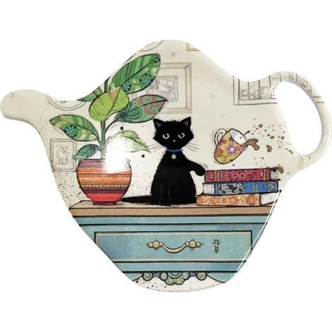 Soucoupe pour sachet de thé chaton sur le bureau (1/2)
