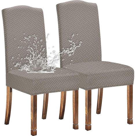 Stuhlhussen Jacquard Stretch wasserdicht 2 Stück Taupe (1/5)
