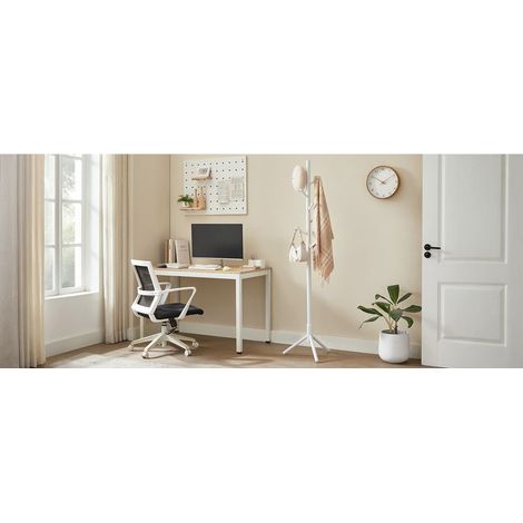 Garderobenständer aus Holz mit 8 Haken, 3-fach höhenverstellbar, für Kleidung, Hüte, Taschen, geeignet für Eingangsbereich, Wohnzimmer, Schlafzimmer, Büro, weiß (1/5)