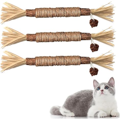 Lot de 3 bâtonnets à mâcher pour chat - En bois à mâcher - Pour les soins dentaires et la mauvaise haleine - Naturellement sûrs (1/5)