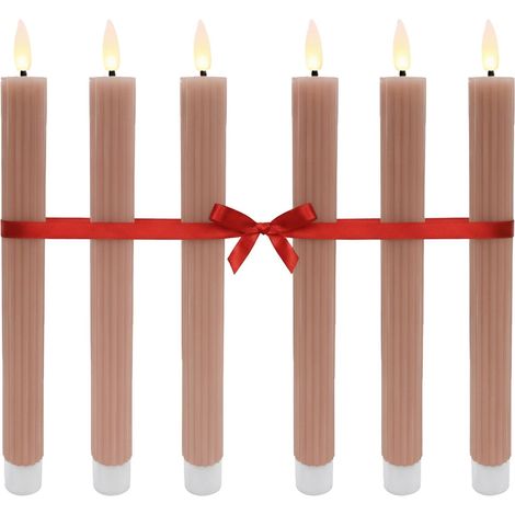 LED-Stabkerzen ohne Flamme, Echtwachs, 6er-Set