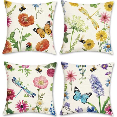 CCYKXA Housse de Coussin Fleurs Jardin Floral 45 x 45 cm Polyester Lin Été Printemps Décoratif Taie d'oreiller pour Canapé Salon Chambre Chaise Maison Décoration 4 Pièces (1/5)