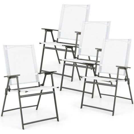 Lot de 4 chaises pliantes de jardin blanches, cadre métal antirouille, pour terrasse camping et balcon (1/5)