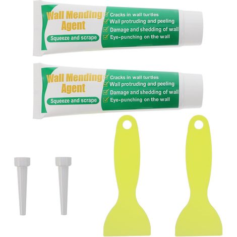 Kit de Pâte de Réparation Murale pour Fissures et Écaillage, 2 Sets Plastique-pâte Blanche, Usage Maison et Extérieur, Raclette, Résiste à L’eau Frottement (1/5)