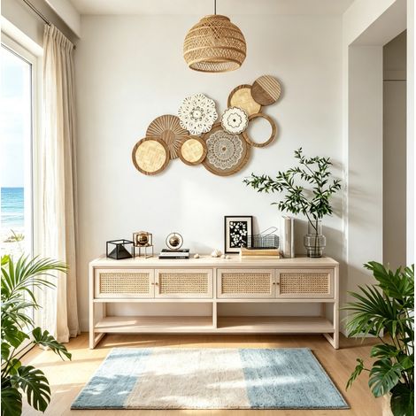 Decoración de pared de madera 83,8 x 4,4 x 44,5 cm efecto madera natural, MDF y bambú OKMYHOME (1/5)