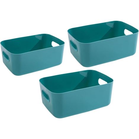 Lot de 3 paniers de rangement en plastique vert avec deux