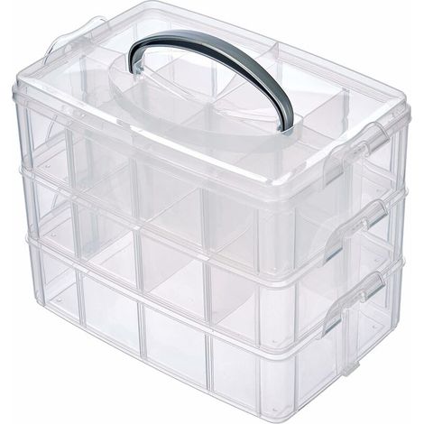 royaluxe - Boite de Rangement avec Poignée de Transport Boite de Rangement à 17 Compartiments, 23,1 x 15,6 x 18,5cm, Transparent (1/4)