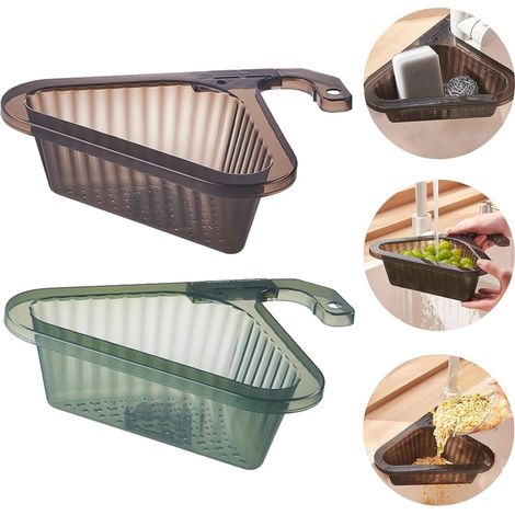 Lot de 2 paniers de vidange pour évier de cuisine, paniers triangulaires suspendus, crépine de vidange pour évier, à suspendre au robinet (1/5)