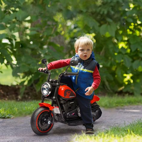 Moto électrique pour enfants avec phare, stabilisateurs amovibles, 76 x 42 x 57 cm, rouge/noir
