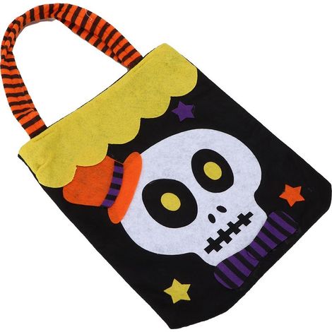 Sac fourre-tout d'Halloween réutilisable avec poignées pour la fête de Thanksgiving et les fournitures quotidiennes - Motif squelette (1/5)