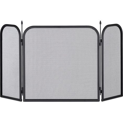 Steel Fireplace Spark Guard, Anti-Spark Grille, Fireplace Protection Panel, Approx. 52.5 x 97 cm, Black (1/4)