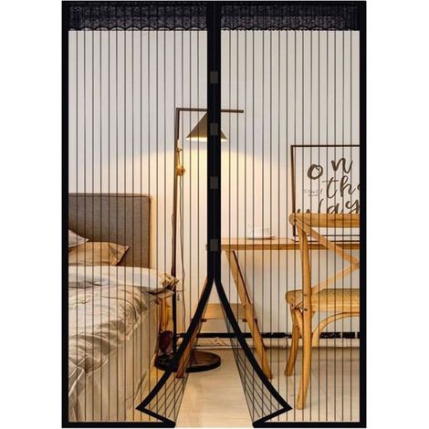Moustiquaire de Porte Magnétique Fermeture Automatique avec Aimants sans Perçage (120x220cm) Noir (1/4)