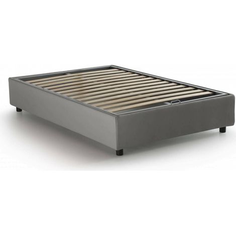 Talamo Italia - Letto piazza e mezza Asid, Letto contenitore con rivestimento in tessuto, 100% Made in Italy, Apertura frontale, adatto per materasso Cm 120x190, Grigio