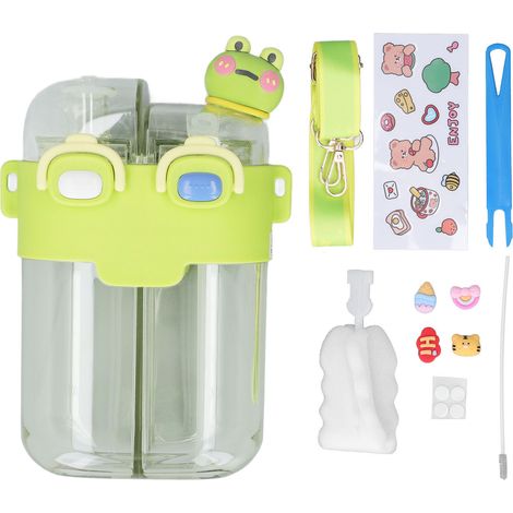 Gourde Kawaii 780ML Anti-Fuite avec Paille, Sangle Réglable et Autocollants - Vert (1/5)