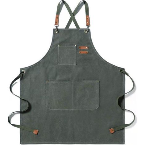Tablier en toile pour hommes et femmes(Tablier unisexe à 3 poches) Tablier de chef pour la cuisine le grill et les cafés (1/4)