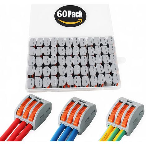 Connecteur à écrou à levier, conducteurs assortis, connecteur de fils électriques compacts unilatéraux, bornier à poussoir, connecteurs d'épissure 60 connecteurs câble pour câble 28-12 AWG (1/5)