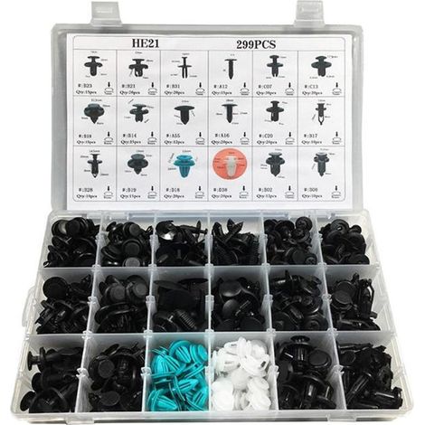Set Rivetti in Plastica a Pressione 299pz Fissaggio Carrozzeria Riparazioni Auto (1/5)