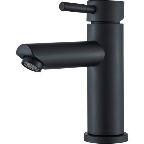 Grifos para lavabo de baño, grifo monomando para lavabo, grifo mezclador para lavabo, grifo moderno para lavabo de encimera con tuberías de agua fría y caliente (negro) (1/5)
