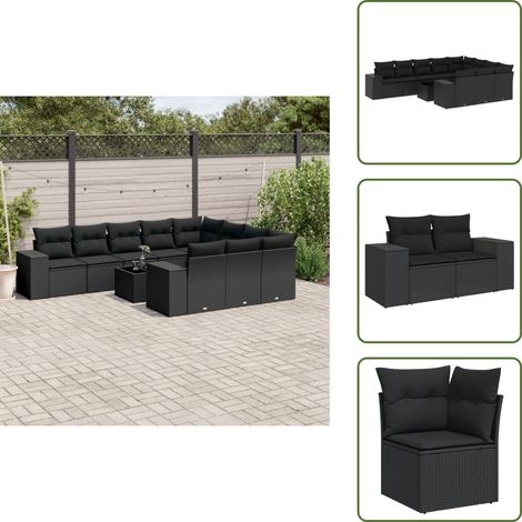 11-tlg. Garten-Sofagarnitur mit Kissen Schwarz Poly Rattan - Gartenmöbel Set - Outdoor Möbel - Rattan Gartenmöbel - Esstisch Set - Lounge Set (1/5)