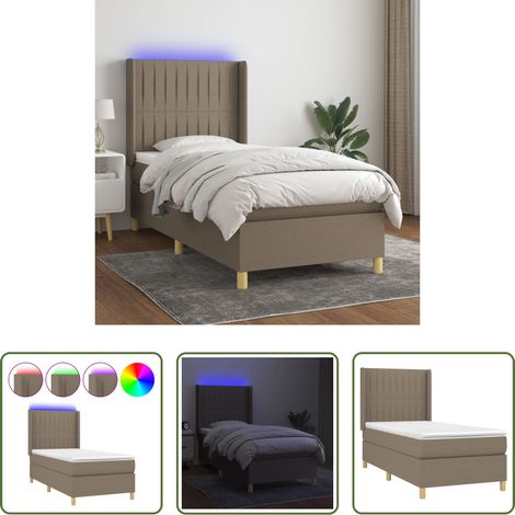 Matelas ensaché - Sommier à lattes de lit matelas et LED Taupe 90x200 cm Tissu (1/5)