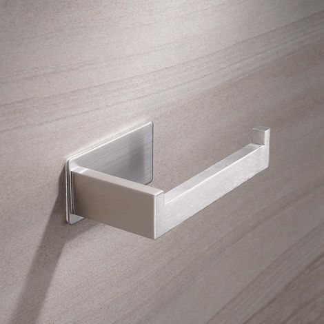 Porte-papier toilette sans perçage, auto-adhésif, en acier inoxydable argenté. (1/5)