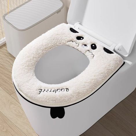 Housse de siège de toilette douce, chaude et rembourrée, coussin de siège de toilette plus épais pour la salle de bain, en tissu fibre extensible et lavable, réutilisable et facile à installer. (1/4)