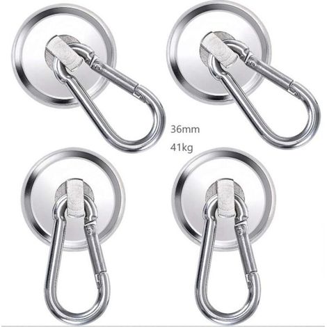 Magnetic Hooks, 36mm Neodymium Magnet Hook, 4PCS Powerful Magnet Hook, 41kg Super Strong Carabiner Magnets for Kitchen, Office Lockers, Refrigerator Magnet (1/4)