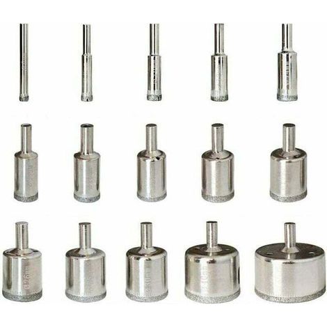 Diamant Foret 15pcs 6-50mm Trépan Scies Cloche Outils Set Forets Diamant Cutter Acier Carbone Pour Verre Céramique Porcelaine Marbre Carrelage Granite (1/5)
