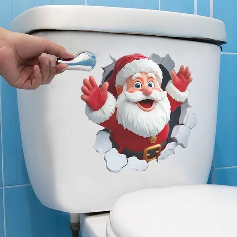 Adesivo murale con effetto 3D, Babbo Natale che sfonda il muro, autoadesivo, decorazione per la casa (24 x 24 cm) (1/4)