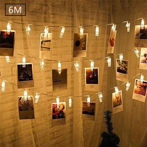 Guirlande lumineuse LED avec pinces à photos, réutilisable, 6 mètres, 8 modes, 40 pinces à photos, KLB (1/5)