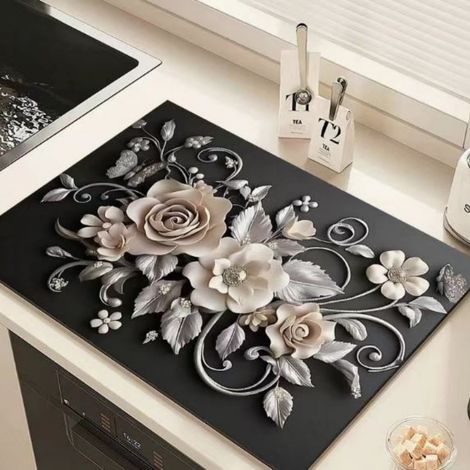 Motif floral en relief, 4060cm (terre de diatomées). Tapis absorbant pour égouttoir de cuisine, tapis absorbant de table en terre de diatomées, tapis anti-brûlure et isolant thermique pour machine à (1/5)