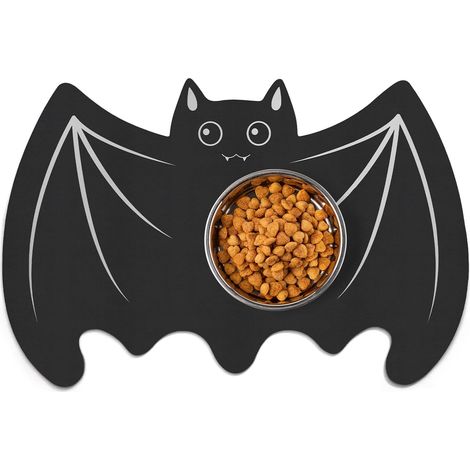 Tapis pour gamelle d'eau et de nourriture pour chiens et chats - Antidérapant, anti-taches, séchage rapide, imperméable - Décorations d'Halloween - 60 x 40 cm - Chauve-souris (1/5)