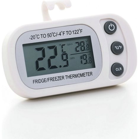 Thermomètre de réfrigérateur Affichage LCD Thermomètre de congélation étanche numérique avec crochet magnétique Thermomètre de réfrigérateur blanc ( 20 50 ℃),88.4x61.1x23.9mm