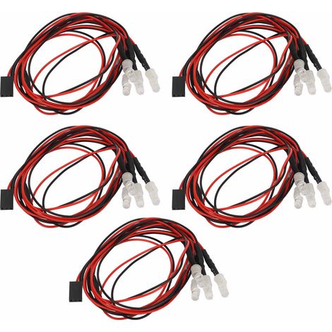 Kit d'éclairage RC 5 pièces 4 LED rouge et blanc 5 mm, système d'éclairage universel pour Traxxas, HSP, Redcat et Tamiya (1/5)