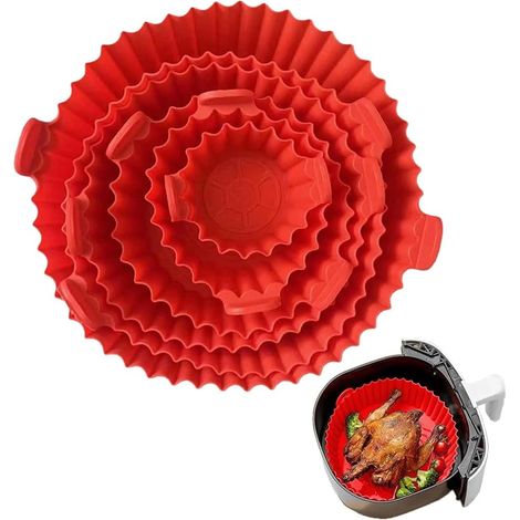 Molde Silicona Freidora de Aire, 6 Piezas Molde Silicona Freidora de Aire Sin Aceite, Accesorios Airfryer Silicona Air Fryer Sustituye Papel Airfyer Bandeja, Olla Reutilizable y Antiadherentes (1/5)