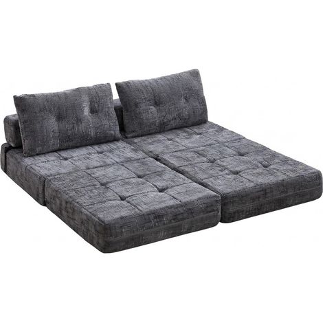 ELVMI Divano Letto Pieghevole con Schienale e Cuscini per Testa e Zona Lombare, in Ciniglia, Grigio (1/4)