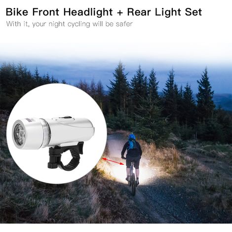 Phare avant vélo étanche 5 LEDs + feu arrière de sécurité, accessoire vélo (argenté) (1/5)