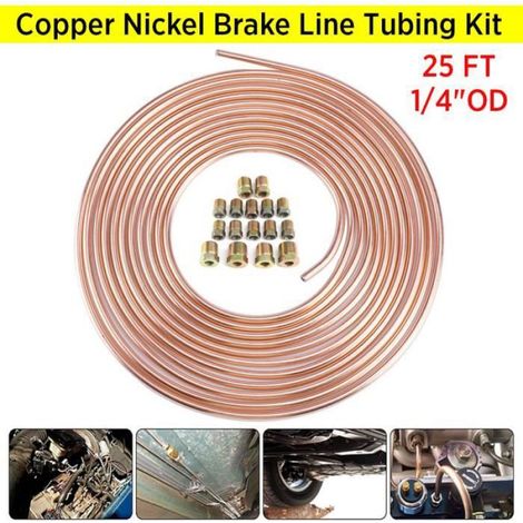 Kit Tuyau De Conduite De Frein - 25 Pieds - Diamètre Extérieur 1/4 Pouces - 16 Écrous SAE - Acier Inoxydable Et Cuivre Nickel (1/3)