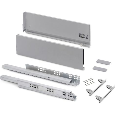 Emuca Cassetto esterno Vertex con regolazione 3D altezza 178mm, 40kg, profondità 450mm, Acciaio, Verniciato alluminio